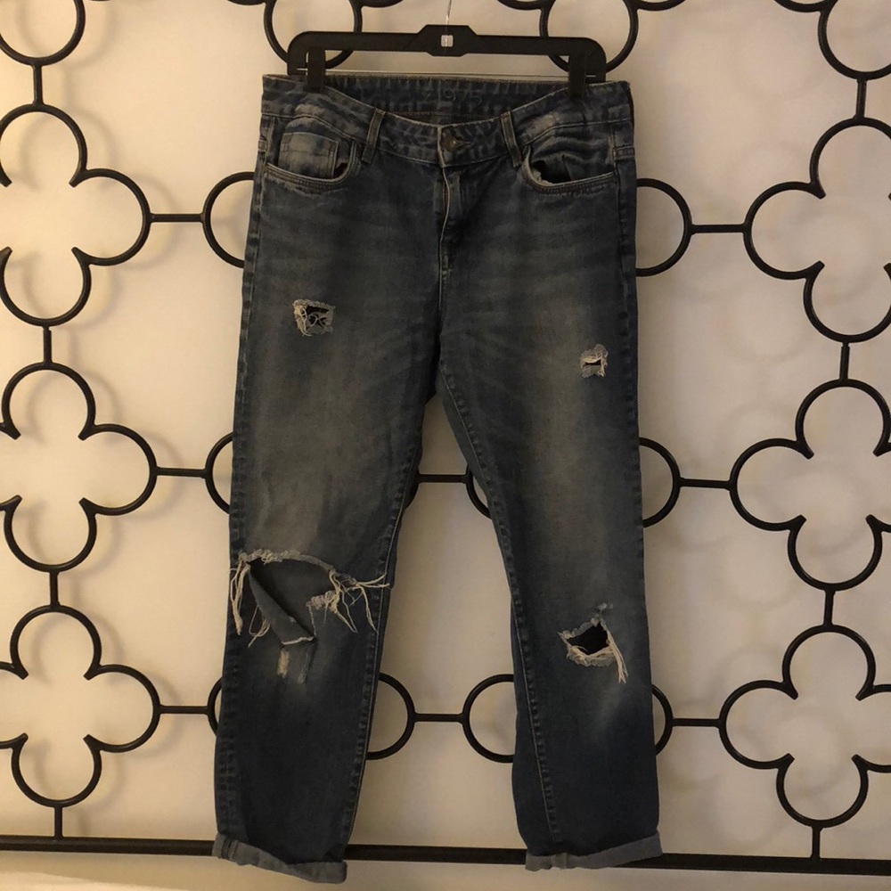 Zara 1975 Distressed Denim Boyfriend Jeans